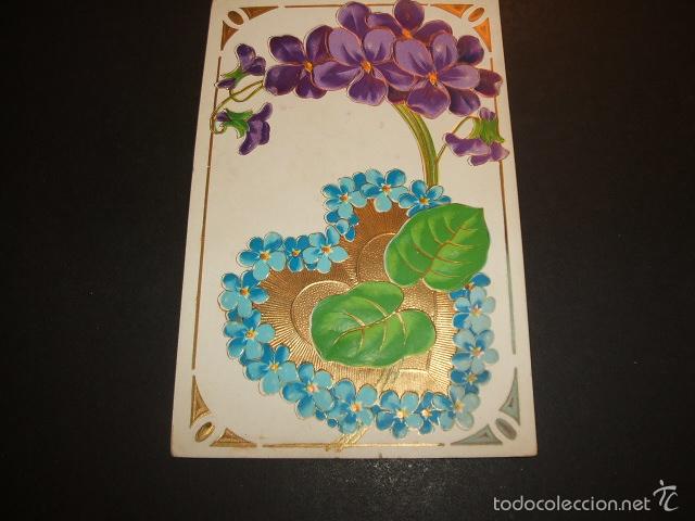 Postales: FLORES EN RELIEVE POSTAL HACIA 1906 - Foto 1