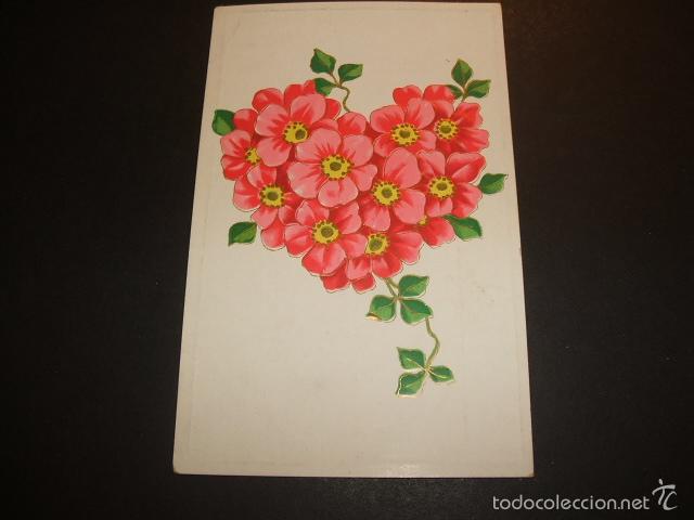 Postales: FLORES EN RELIEVE POSTAL HACIA 1906 - Foto 1