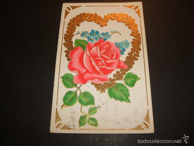 Postales: FLORES EN RELIEVE POSTAL HACIA 1906 - Foto 1