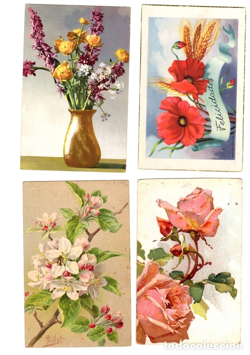 lote de 4 tarjetas postales flores - Comprar Postales antiguas de ...