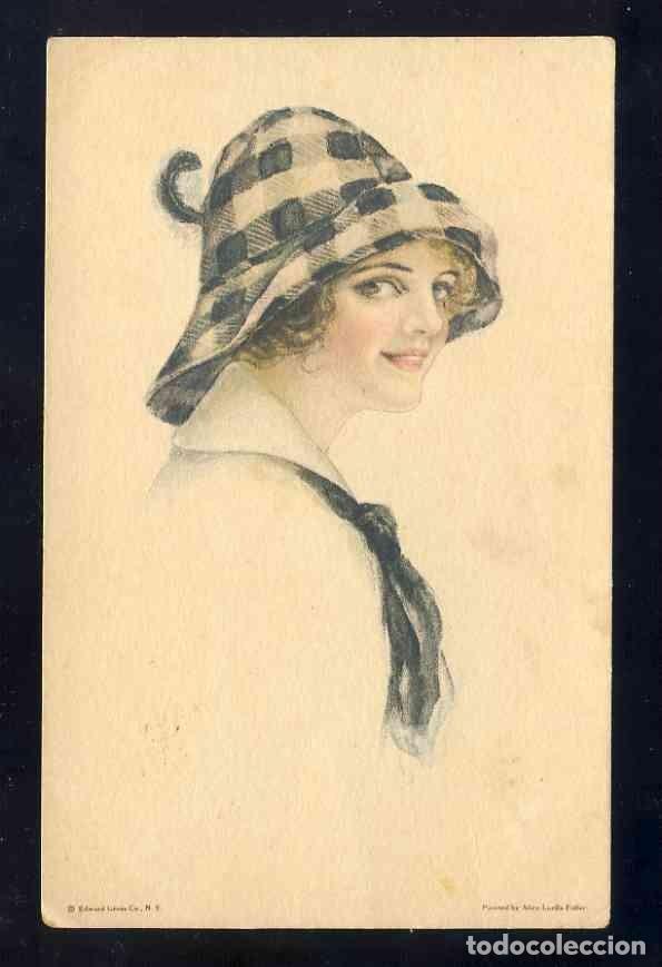 Postales: Postal ilustrada: Mujer con sombrero - Foto 1