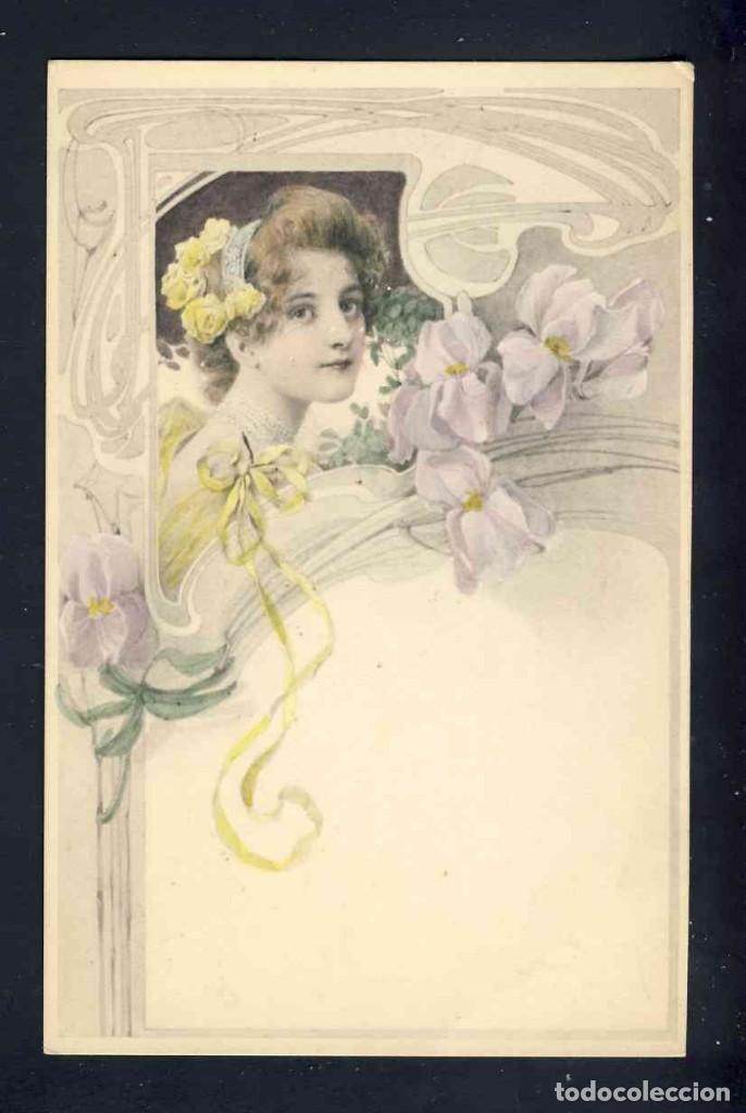 Postales: Postal ilustrada modernista: Mujer, flores, art nouveau (Vienne 166) - Foto 1 - 157296026