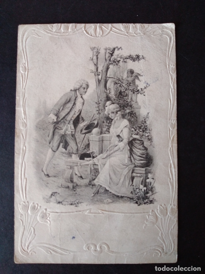Postales: PAREJA ELEGANTE CON ORLA EN RELIEVE POSTAL 1902 - Foto 1