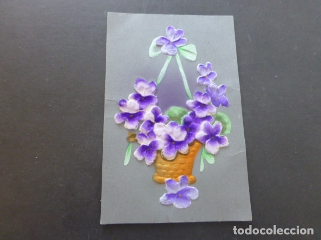 Postales: FLORES EN TERCIOPELO Y RELIEVE POSTAL 1909 - Foto 1