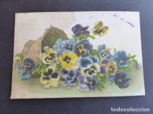 Postales: CESTA CON FLORES POSTAL EN SEDA - Foto 1