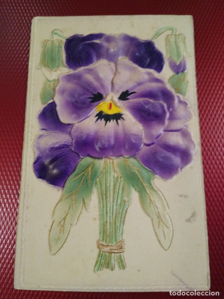 Postales: Postal con flor en relieve. Escrita sin circular. - Foto 1