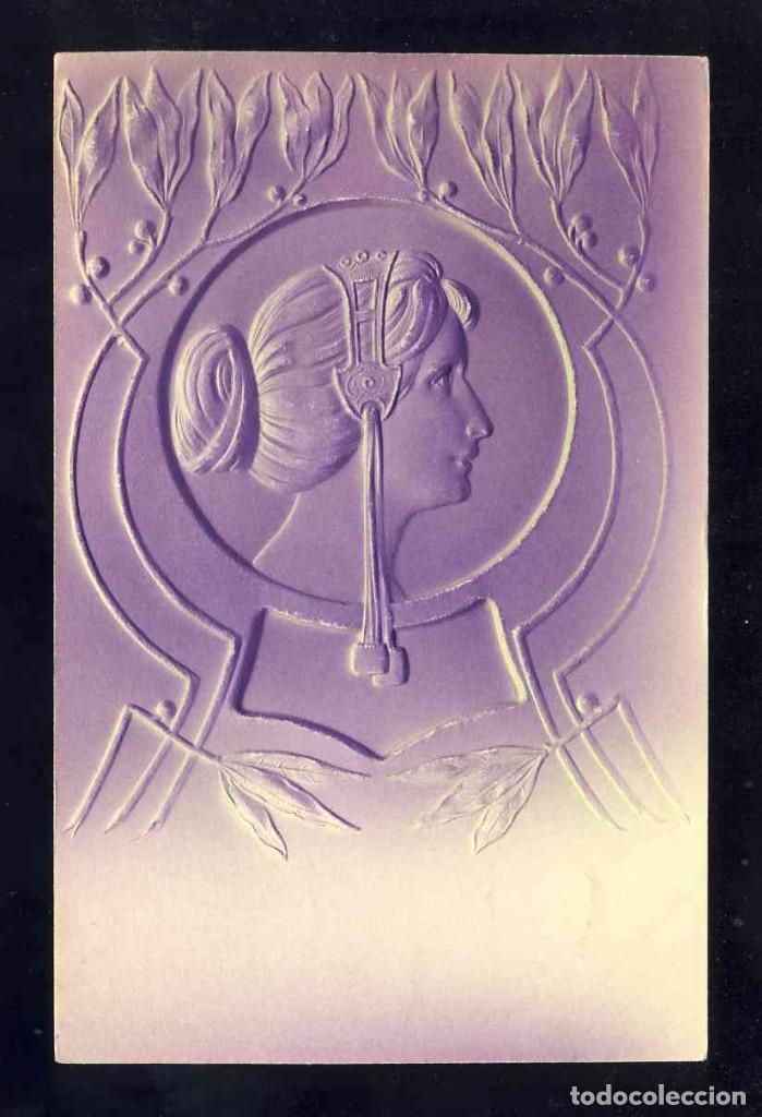 Postales: Postal ilustrada modernista y en relieve: Mujer - Foto 1
