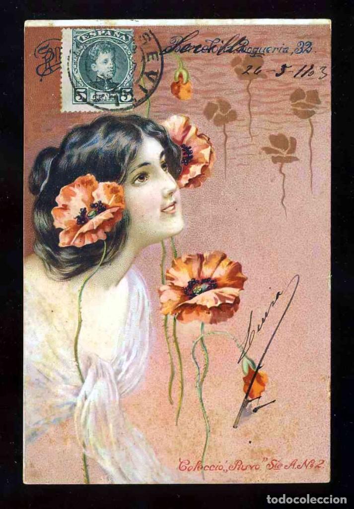 Postales: Postal ilustrada modernista. Mujer - Foto 1