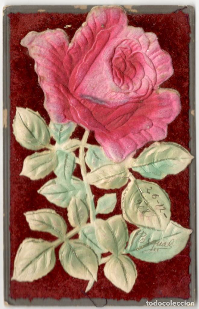 Postales: POSTAL TROQUELADA - ROSA - 1908 - PINTADA. - Foto 1