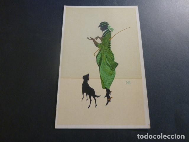 Postales: MUJER CON PERRO POSTAL ART DECO - Foto 1