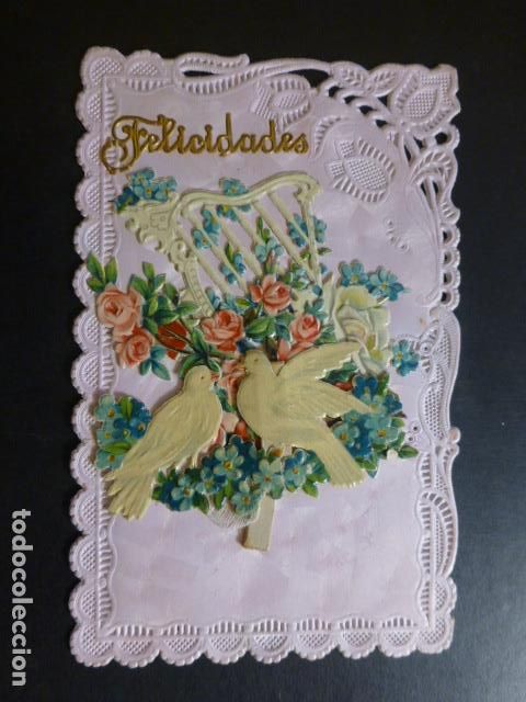 Postales: PALOMAS Y FLORES DESPLEGABLE EN RELIEVE POSTAL - Foto 1