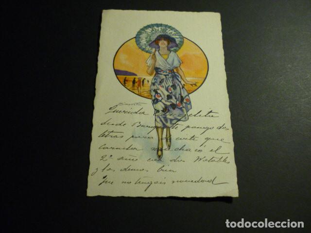 Postales: MUJER EN LA PLAYA SIMONETTI ILUSTRADOR POSTAL ART DEC&Oacute; 1925 - Foto 1