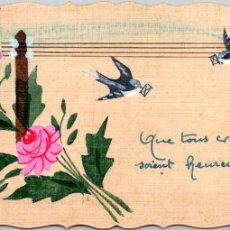 Postales: POSTAL PINTADA A MANO - GOLONDRINAS - ROSAS - FRANCESA - 1917 - 135X86MM