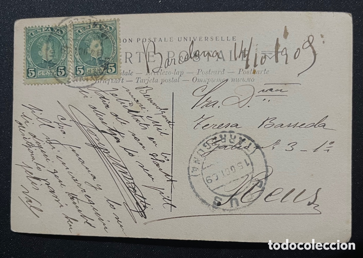 Postales: POSTAL: PAREJA GALANTE - CIRCULADA EN 1909 - Foto 2