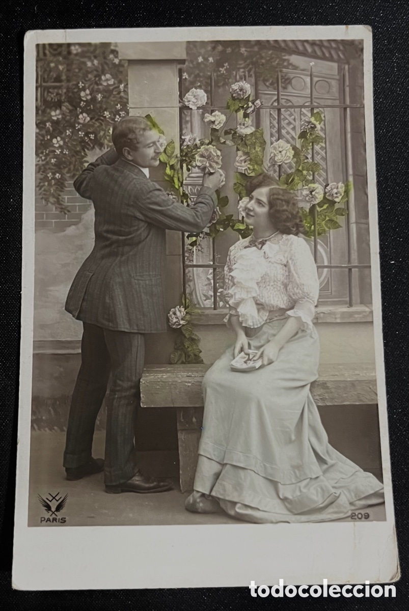 Postales: POSTAL: PAREJA GALANTE - CIRCULADA EN 1909 - Foto 1