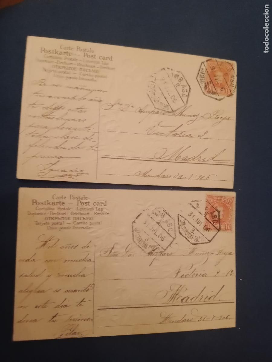 Postales: 2 postales de serie. Relieves. 1906 circuladas - Foto 2