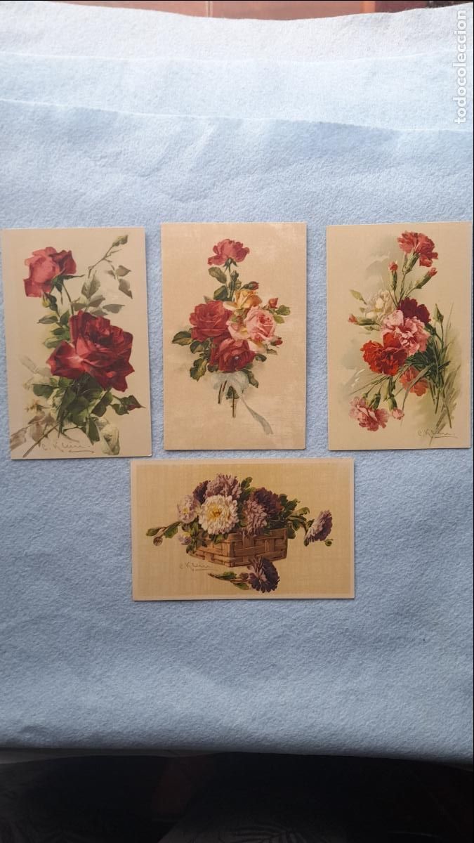 Postales: Lote de 4 Postales antiguas. Tem&aacute;tica de Flores. - Foto 7