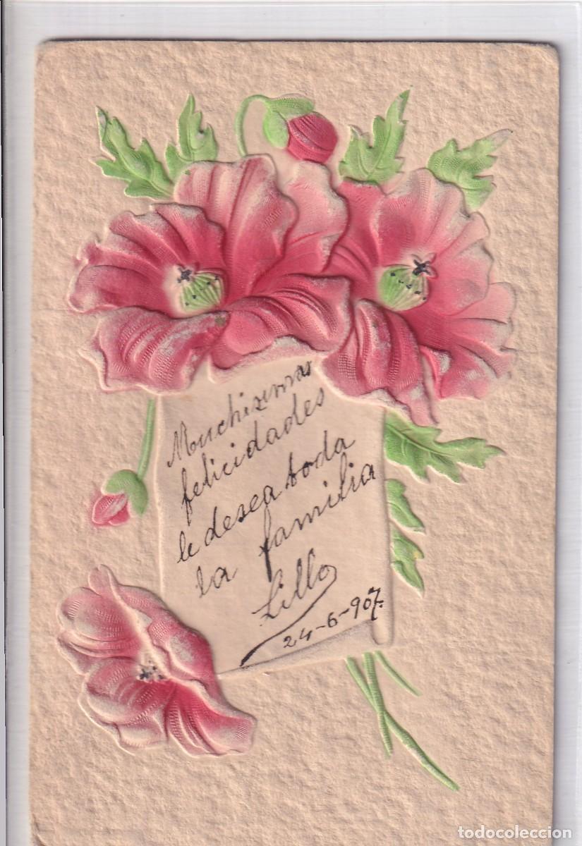 Postales: Postal con relieve flores. Sin circular. Escrita en 1907