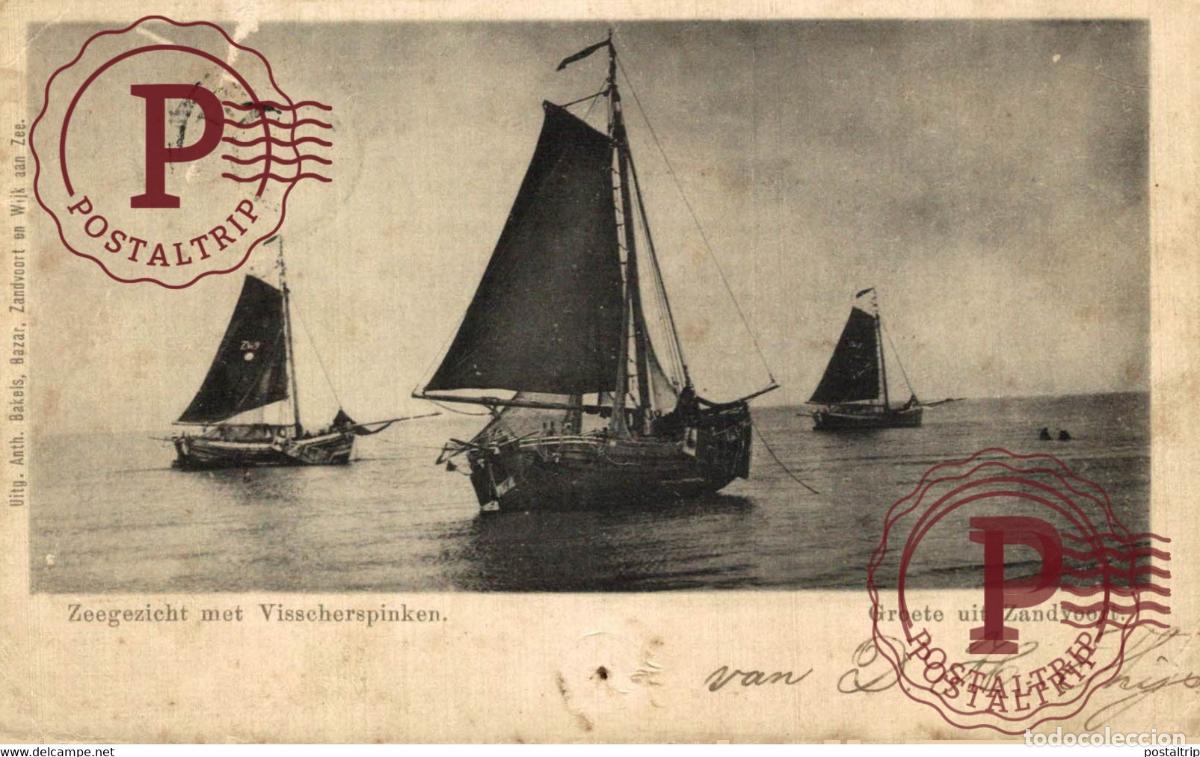 Postales: ZEEZICHT MET VISSCHERSPINKEN GROETE UIT ZANDVOORT