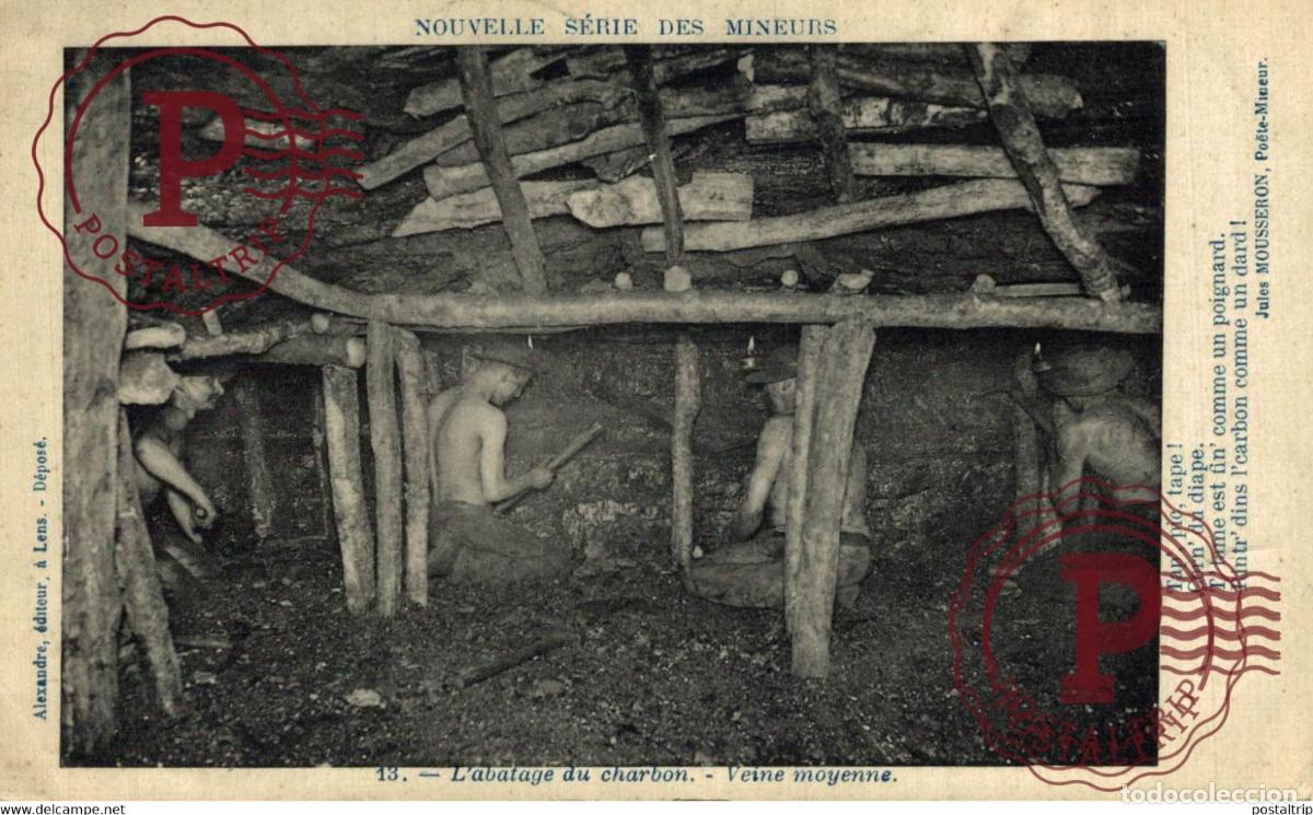 Postales: NOUVELLE SERIE DES MINEURS M&eacute;tiers - labatage du charbon dans une veine moyenne PROFESSIONS