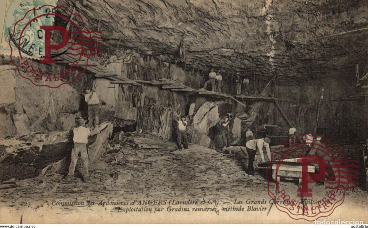Postales: Commissions des Ardoisi&egrave;res dANGERS - Les Grands-Carreaux, puits n&deg;8. Exploitation par grad MINEURS
