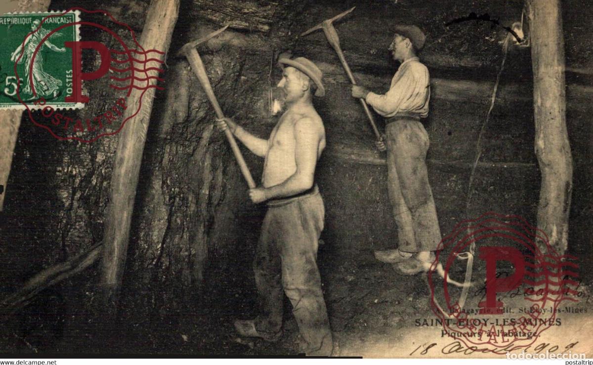 Postales: CLICHE TRES RARE SAINT ELOY LES MINES Piqueurs &agrave; labatag MINE MINEURS M&eacute;tiers PROFESSIONS