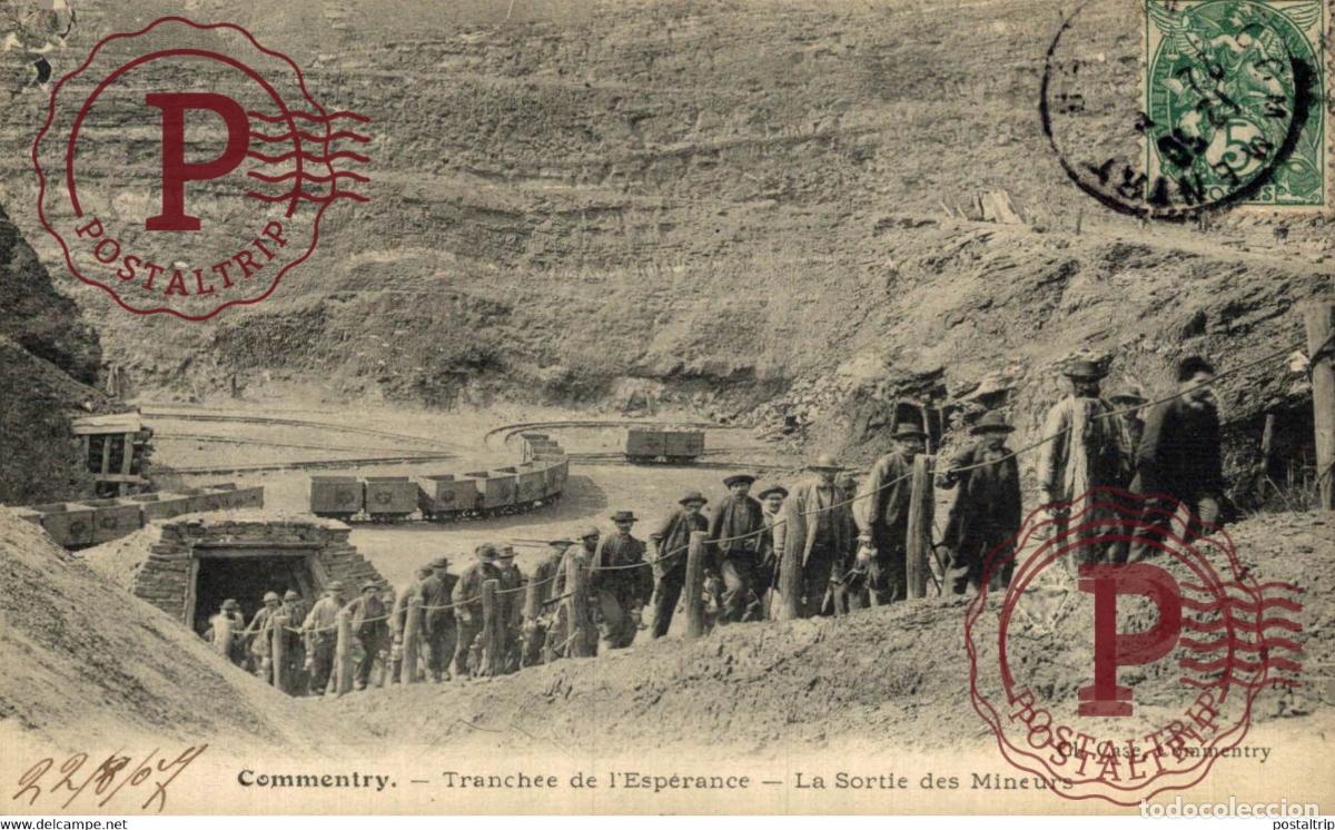 Postales: COMMENTRY tranch&eacute;e de lesp&eacute;rence la sortie des mineurs 03 ALLIER MINE MINEURS M&eacute;tiers PROFESSION