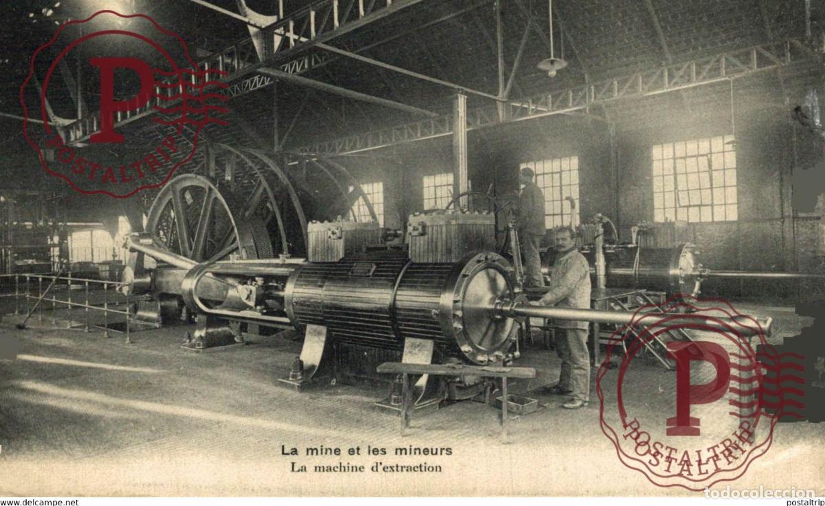 Postales: La Mine et les Mineurs 62 la mine et les mineurs la machine dextraction MINE MINEURS M&eacute;tiers