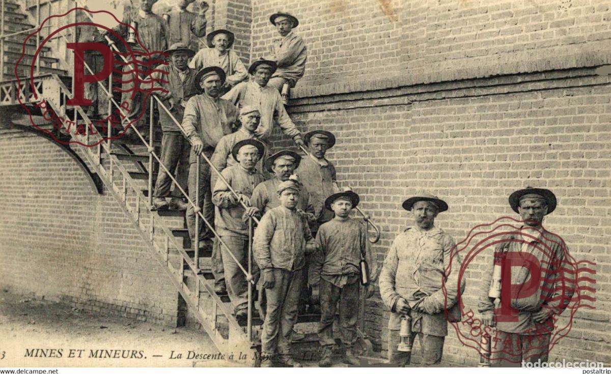 Postales: MINES ET MINEURS LA DESCENTE A LA MINE [62] Pas de Calais MINE MINEURS M&eacute;tiers