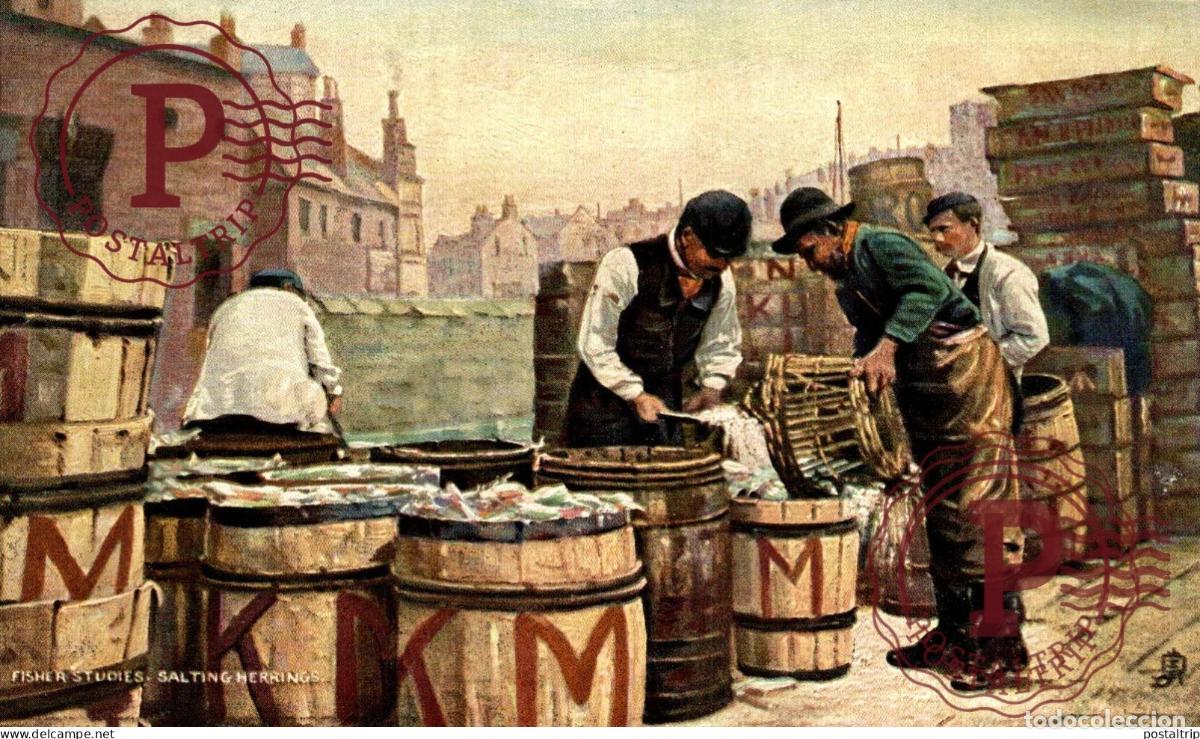 Postales: PESCA. PECHE. FISHING. Fisher Studies Salting Herrings