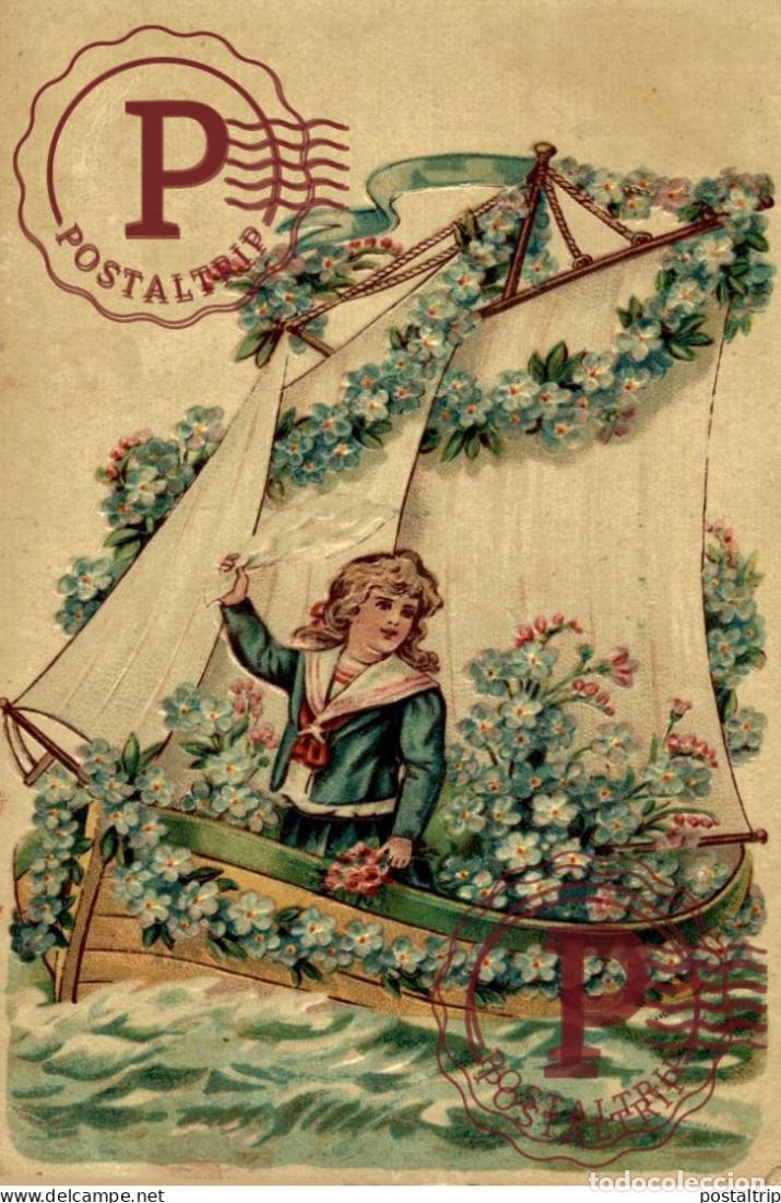 Postales: BARCO. SHIP. FLORES. FLOWERS. RELIEVE, RELIEF.