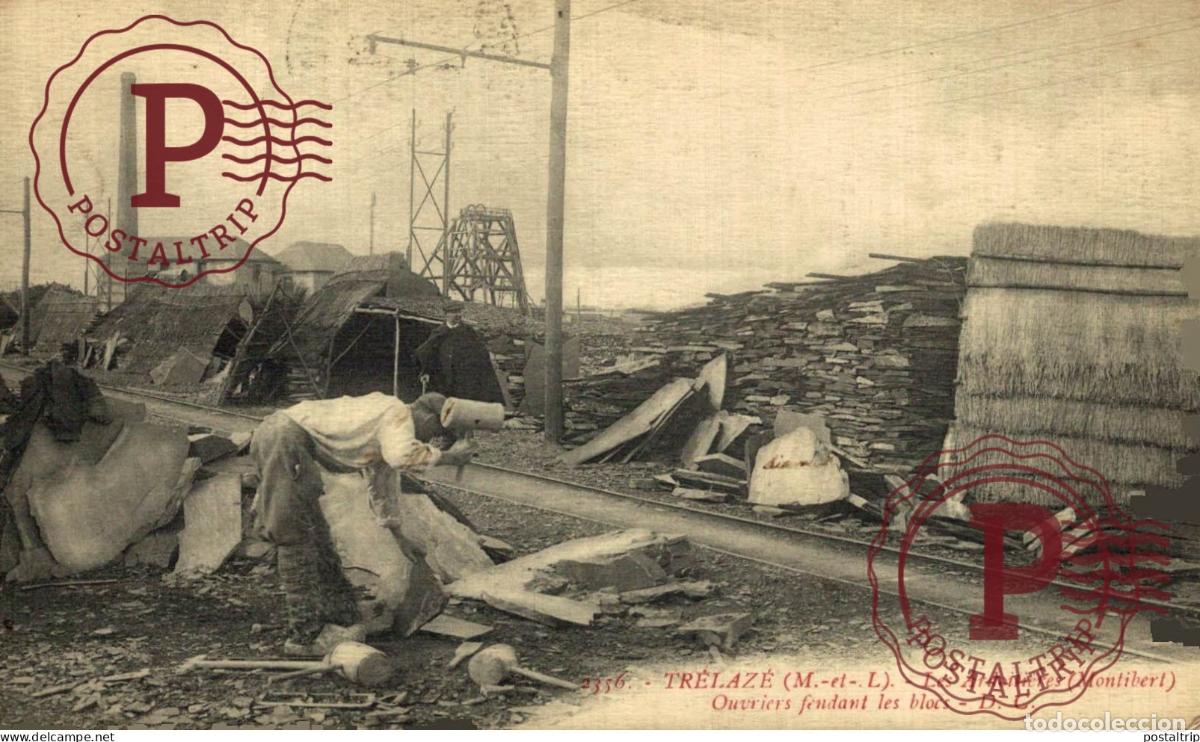 Postales: TRES RARE 49 TRELAZE LES ARDOISIERES OUVRIERS FONDANT LES BLOCS