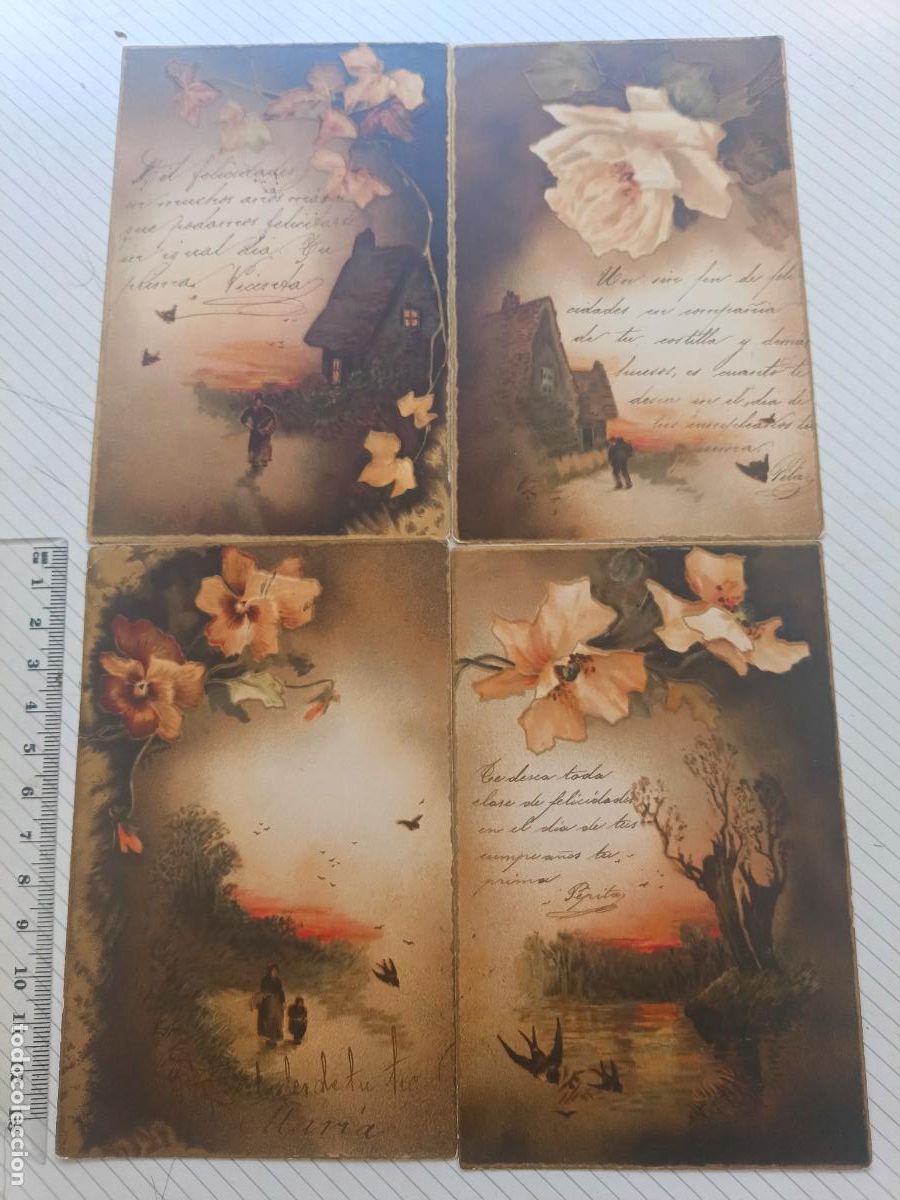 Postales: 4 postales de serie. Relieves. 1904 circuladas. Dorso sin dividir