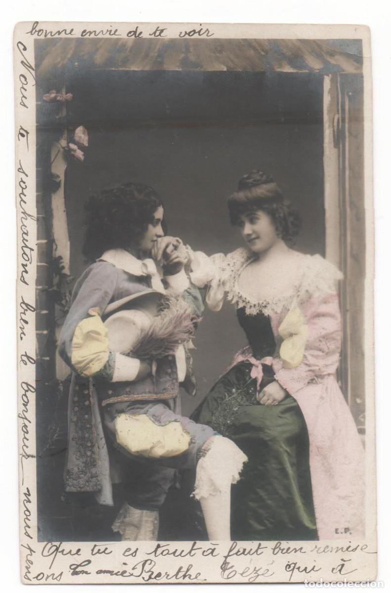 Postales: Postal francesa principios del XX- circulada-Mujeres disfrazadas-sin separaci&oacute;n en el reverso-