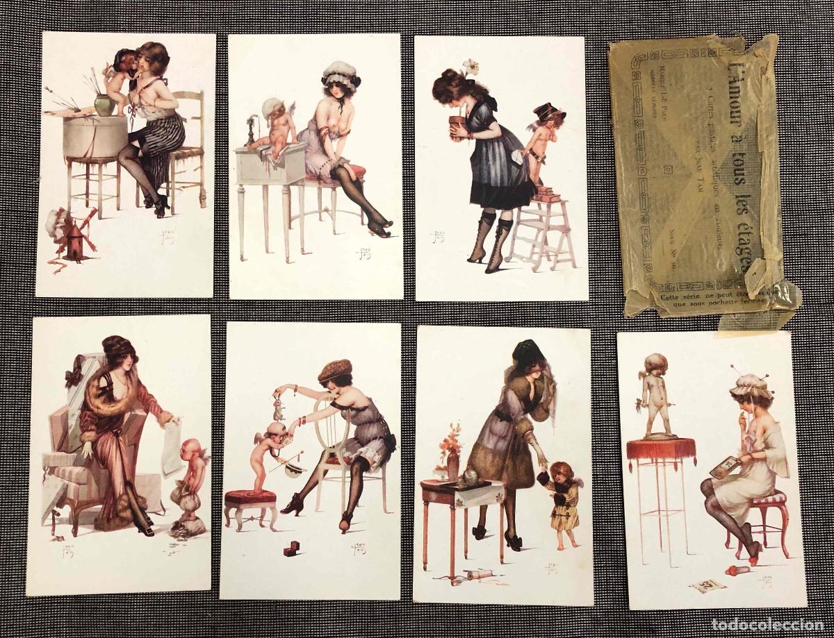 Postales: 7 TARJETAS POSTALES L'AMOUR &Agrave; TOUS LES &Eacute;TAGES PAR JEAN TAM. SERIE N&ordm; 50. COMPLETA. EROTICAS.