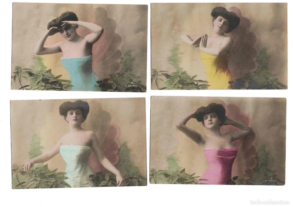 Postales: LOTE 5 TARJETAS POSTALES EROTICAS. COLOREADAS. A&Ntilde;O 1909