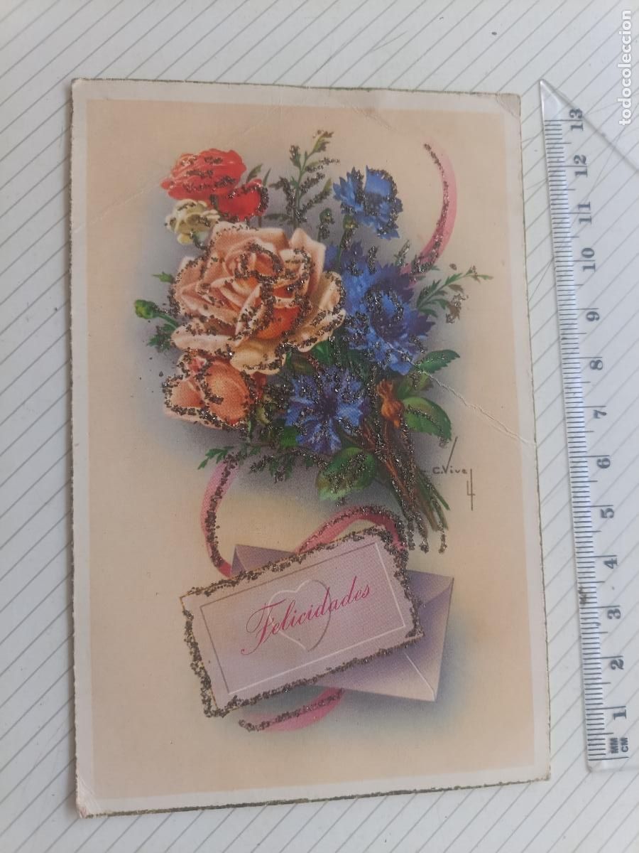 Postales: Postal de felicitaci&oacute;n con brillantina