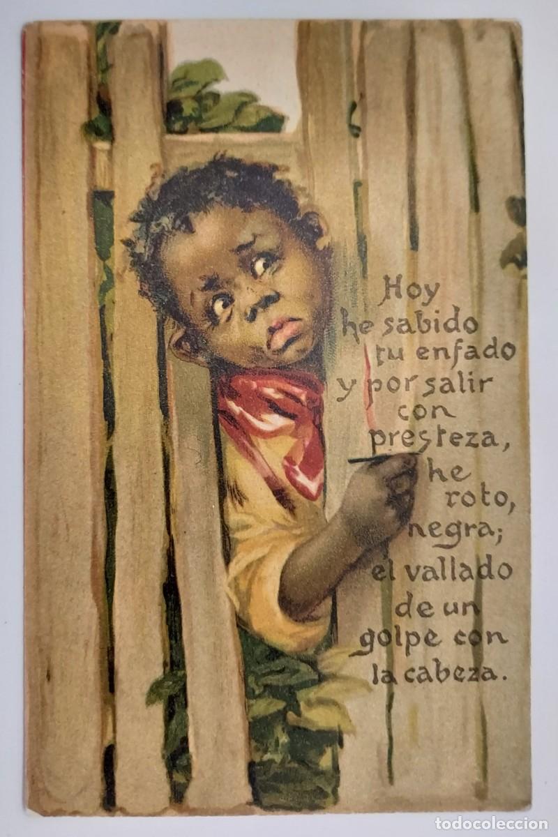 Postales: POSTAL VINTAGE ANTIGUA HUMOR NI&Ntilde;A RAZA NEGRA. SIN CIRCULAR. CT MADRID