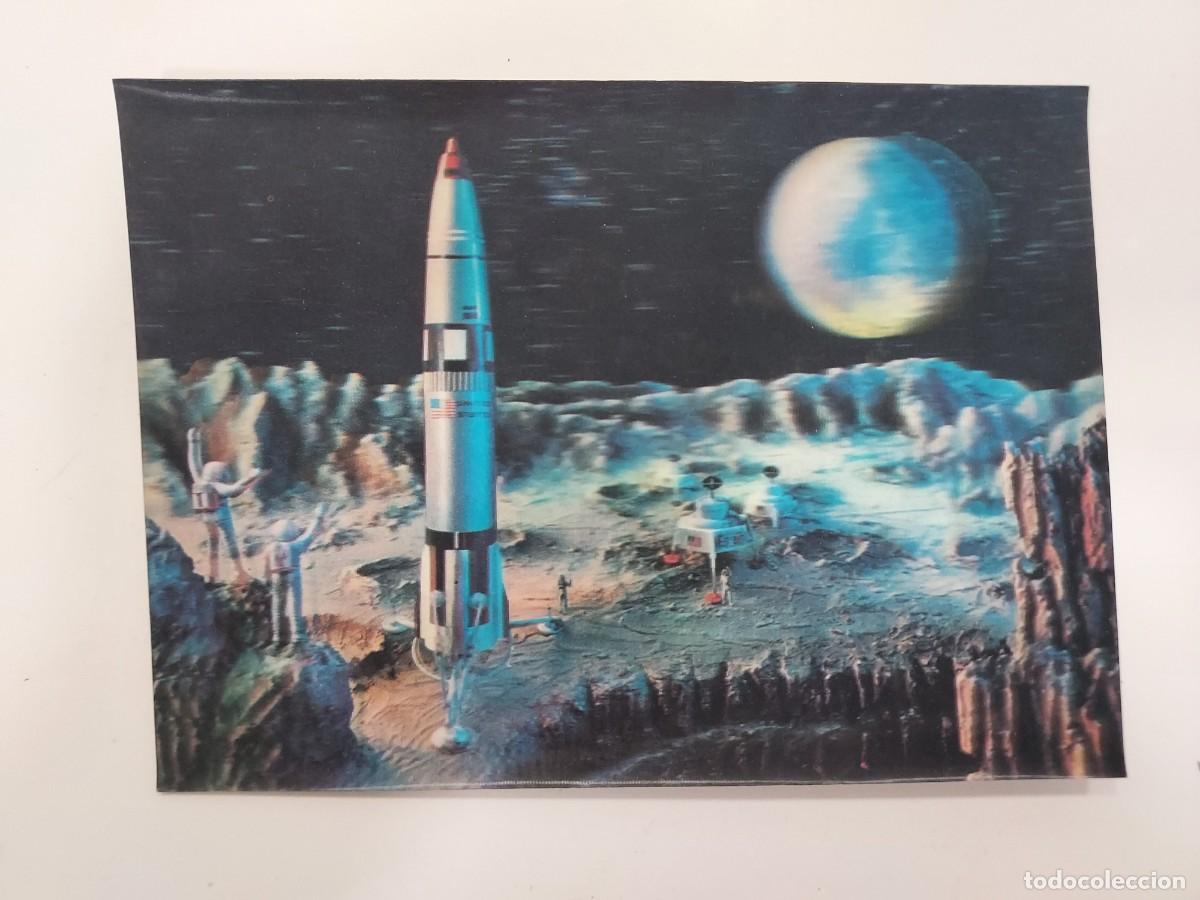 Postcards: POSTAL 3D LENTICULAR ESPACIO ASTRONAUTAS Y COHETE EN LA LUNA. Escrita