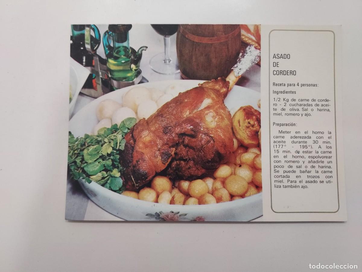 Postales: POSTAL RECETA ASADO DE CORDERO. S/C. SINDICATO NACIONAL DEL OLIVO, ACEITE DE OLIVA ES EL MEJOR