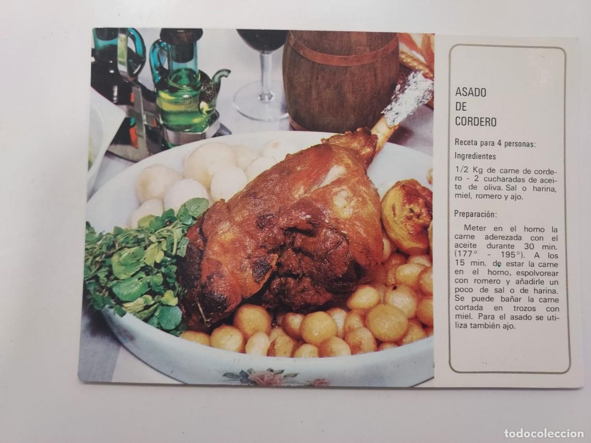 Postales: POSTAL RECETA ASADO DE CORDERO. S/C. SINDICATO NACIONAL DEL OLIVO, ACEITE DE OLIVA ES EL MEJOR