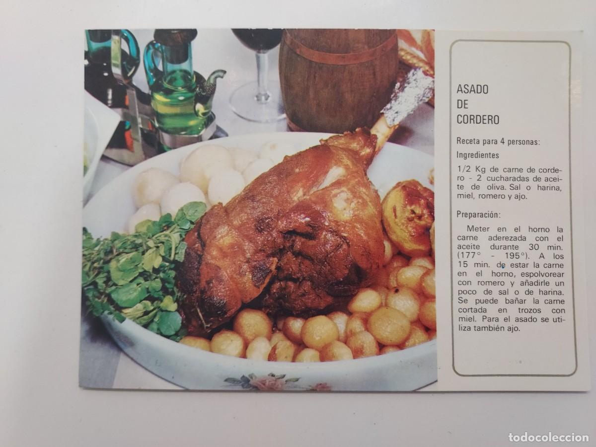Postales: POSTAL RECETA ASADO DE CORDERO. S/C. SINDICATO NACIONAL DEL OLIVO, ACEITE DE OLIVA ES EL MEJOR