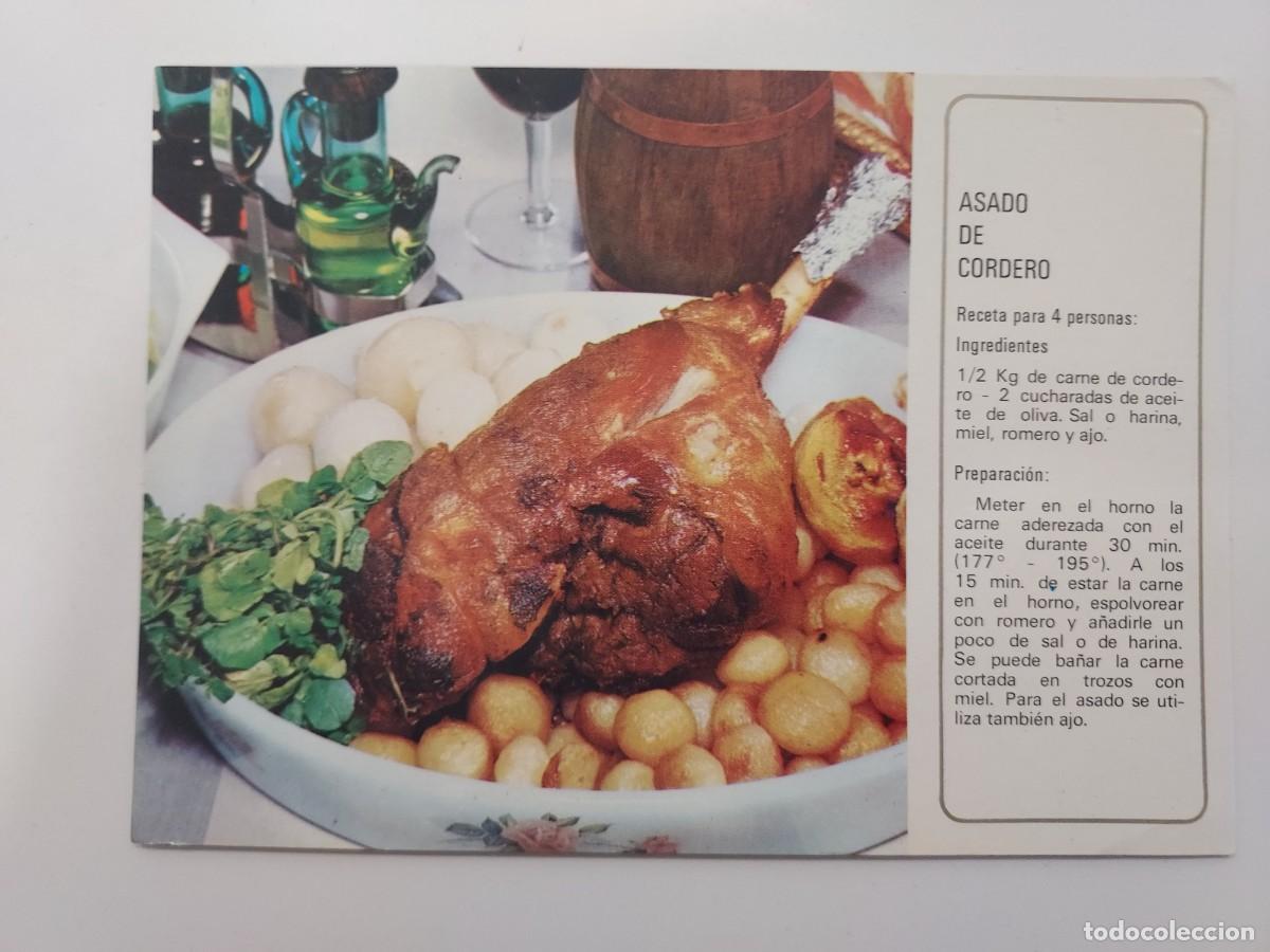 Postales: POSTAL RECETA ASADO DE CORDERO. S/C. SINDICATO NACIONAL DEL OLIVO, ACEITE DE OLIVA ES EL MEJOR