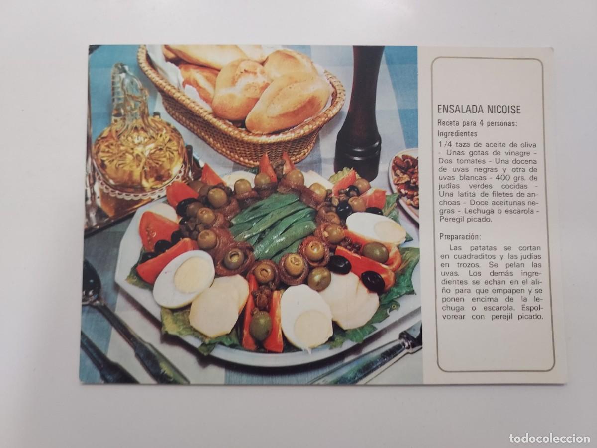 Postales: POSTAL RECETA ENSALADA NICOISE. S/C. SINDICATO NACIONAL DEL OLIVO, ACEITE DE OLIVA ES EL MEJOR