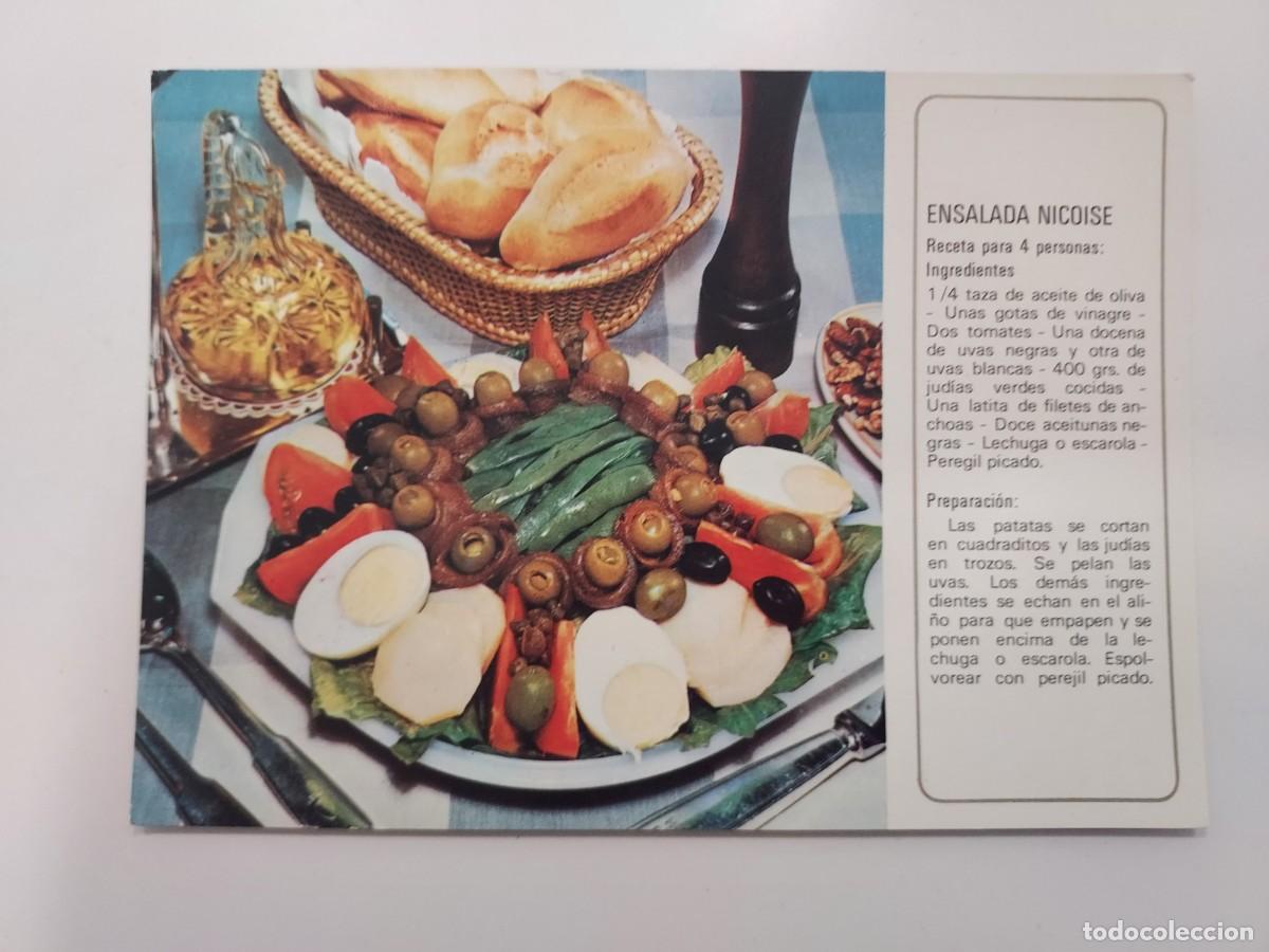 Postales: POSTAL RECETA ENSALADA NICOISE. S/C. SINDICATO NACIONAL DEL OLIVO, ACEITE DE OLIVA ES EL MEJOR