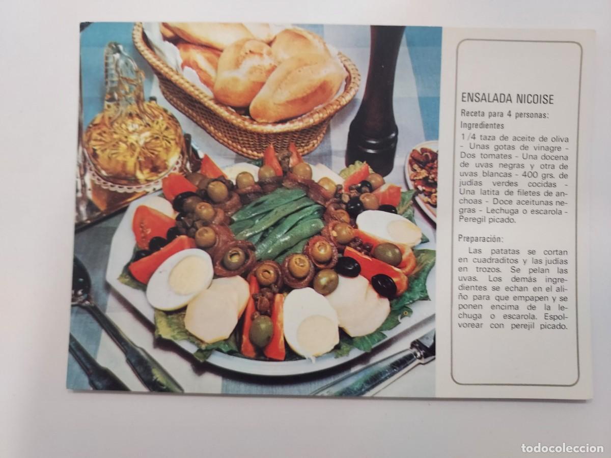 Postales: POSTAL RECETA ENSALADA NICOISE. S/C. SINDICATO NACIONAL DEL OLIVO, ACEITE DE OLIVA ES EL MEJOR