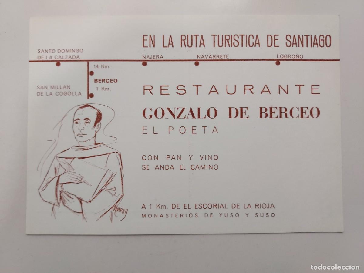 Postales: POSTAL PUBLICIDAD BERCEO (RIOJA) RESTAURANTE GONZALO DE BERCEO EL POETA, CAMINO SANTIAGO. S/C. 1972