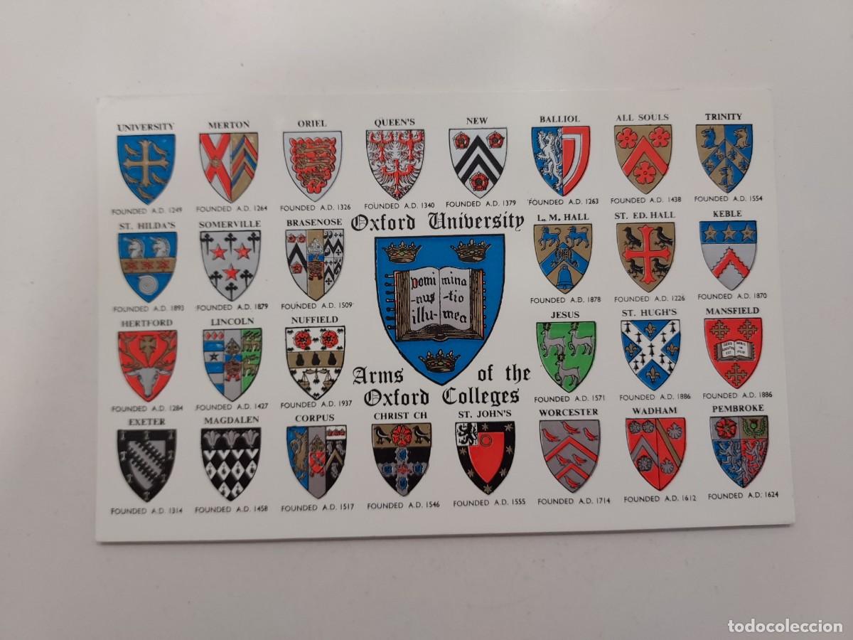 Postales: POSTAL OXFORD UNIVERSITY. ARMS OF THE OXFORD COLLEGES. TRASERA EN BLANCO. 14 X 9 CM. ESCUDOS