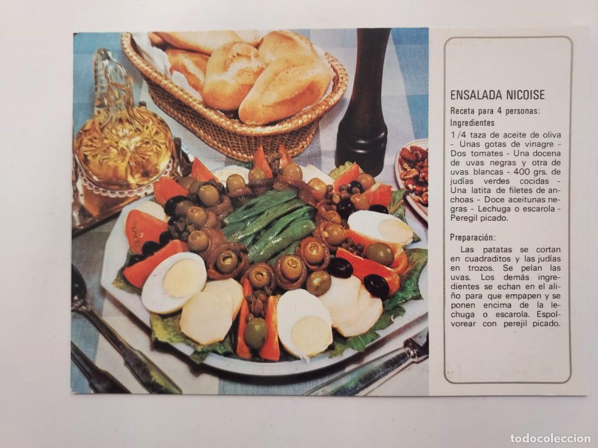 Postales: POSTAL RECETA ENSALADA NICOISE. S/C. SINDICATO NACIONAL DEL OLIVO, ACEITE DE OLIVA ES EL MEJOR