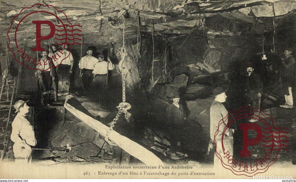 Postales: RARE Exploitation souterraine dune Ardoisi&egrave;re - Enlevage dun bloc Collection Droua MINE MINEURS